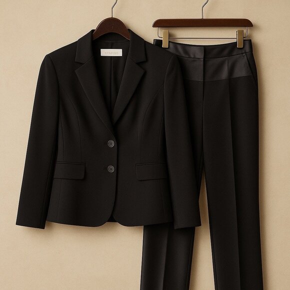 St. Emile Women’s Black Pantsuit Blazer Jacket & Trousers Set Size 6 Two-Button - Picture 4 of 14